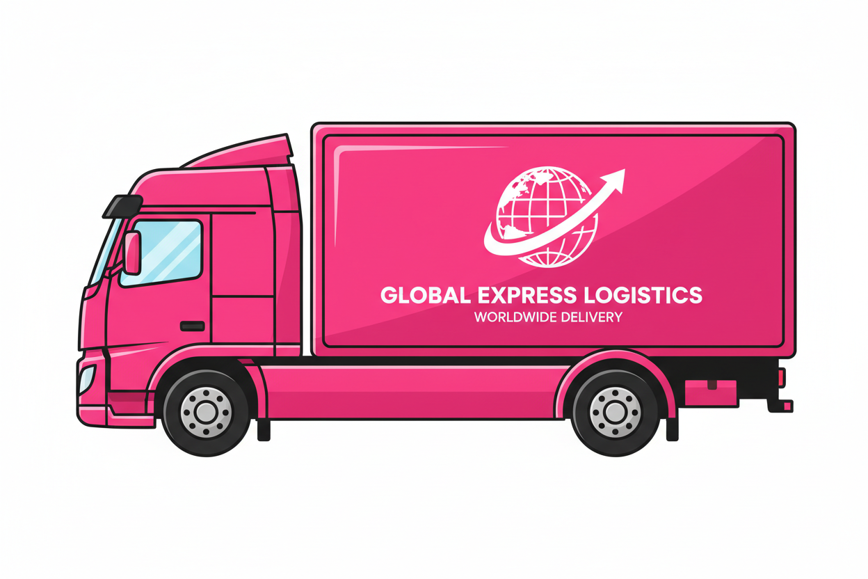 big pink truck to represent worldwide shipping